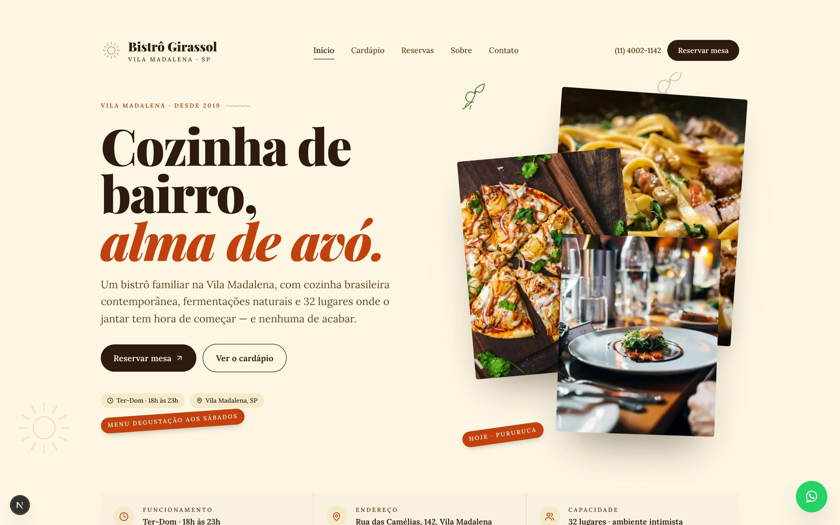 Exemplo de site: Bistrô Girassol, Restaurante